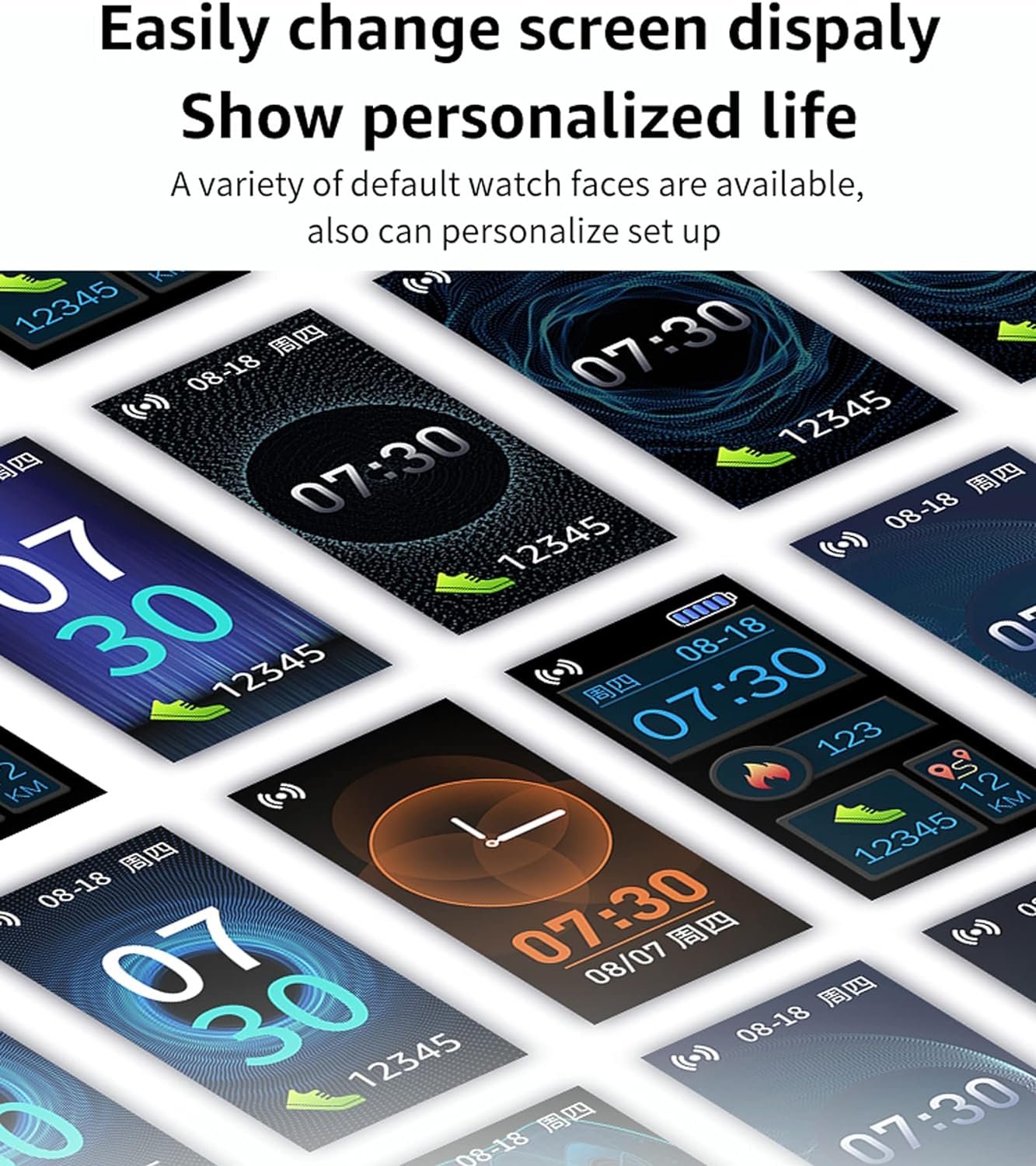 IP68 Fitness Tracker Blood Pressure Heat Rate Monitor Smart Watch Blood Oxygen S...