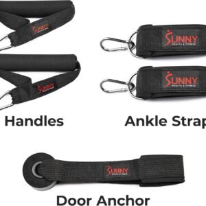 Sunny Health & Fitness Premium Resistance Band Set with Door Anchors, Wrist Stra...