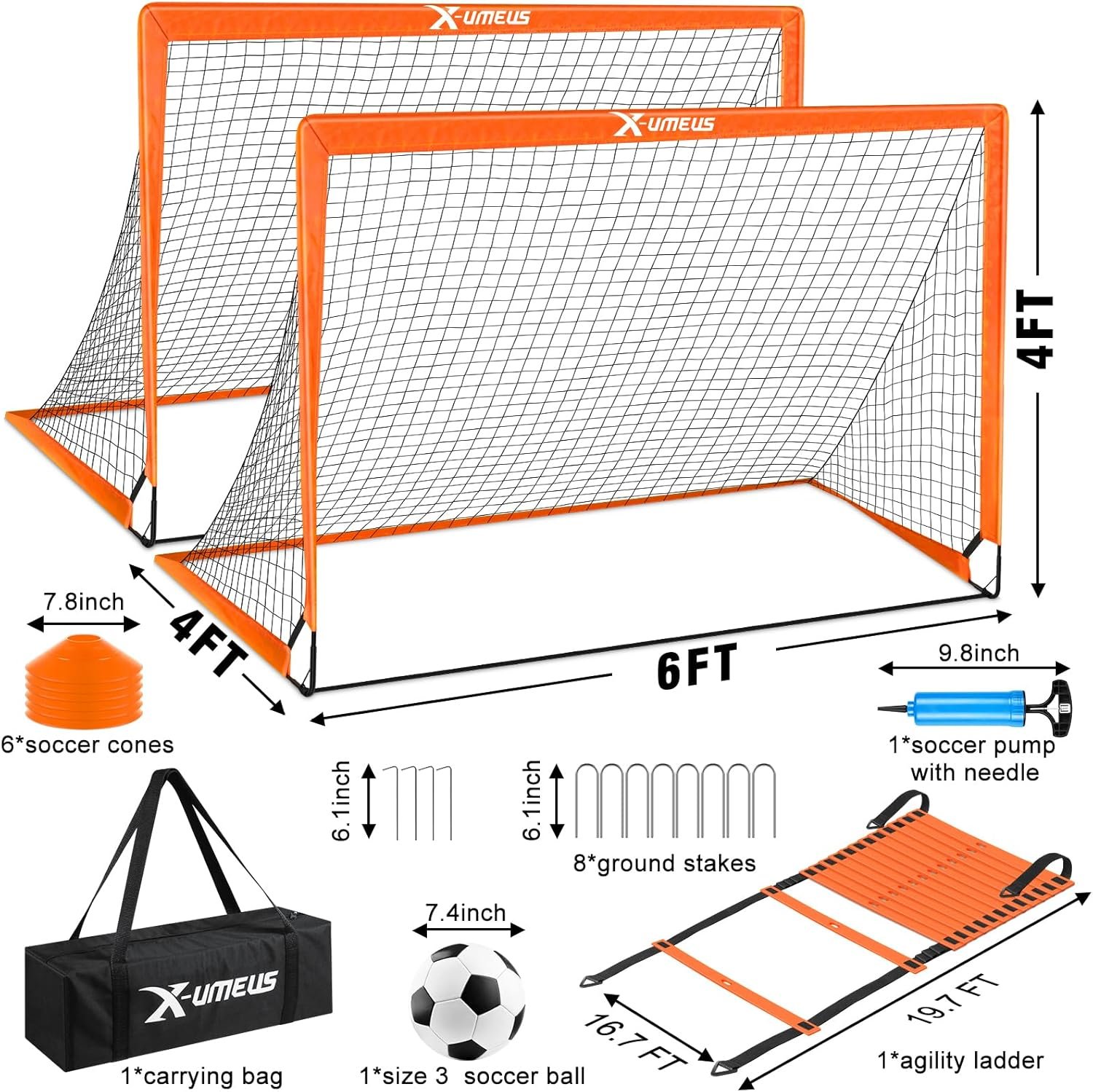 Kids Soccer Goals for Backyard Set of 2, 6x4 ft Portable Pop Up Soccer Goal Trai...
