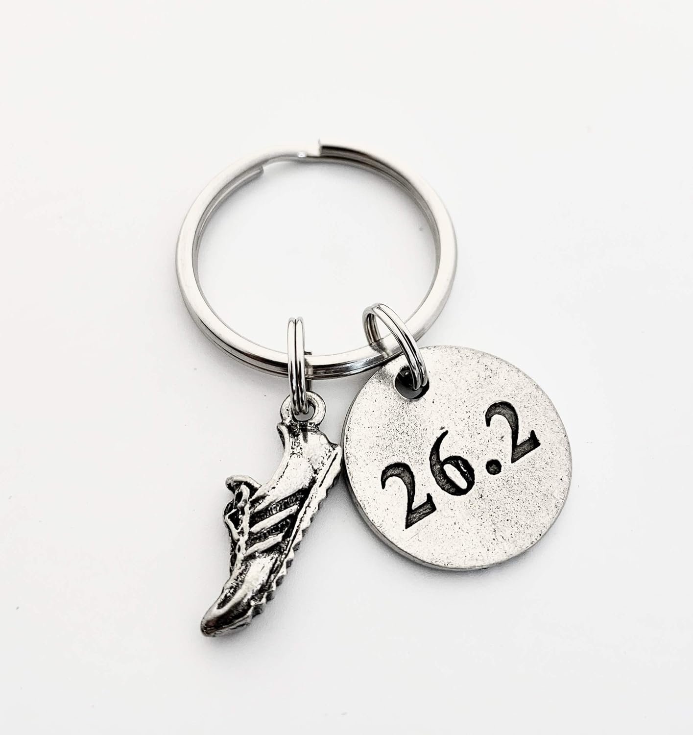 RUN 26.2 Marathon Pewter Pendant Key Chain - Pewter Running Shoe Charm and Round...