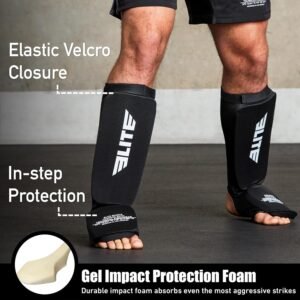 Muay Thai MMA Kickboxing shin Guards, Elite Sports Instep Guard Sparring Protect...