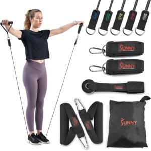 Sunny Health & Fitness Premium Resistance Band Set with Door Anchors, Wrist Stra...