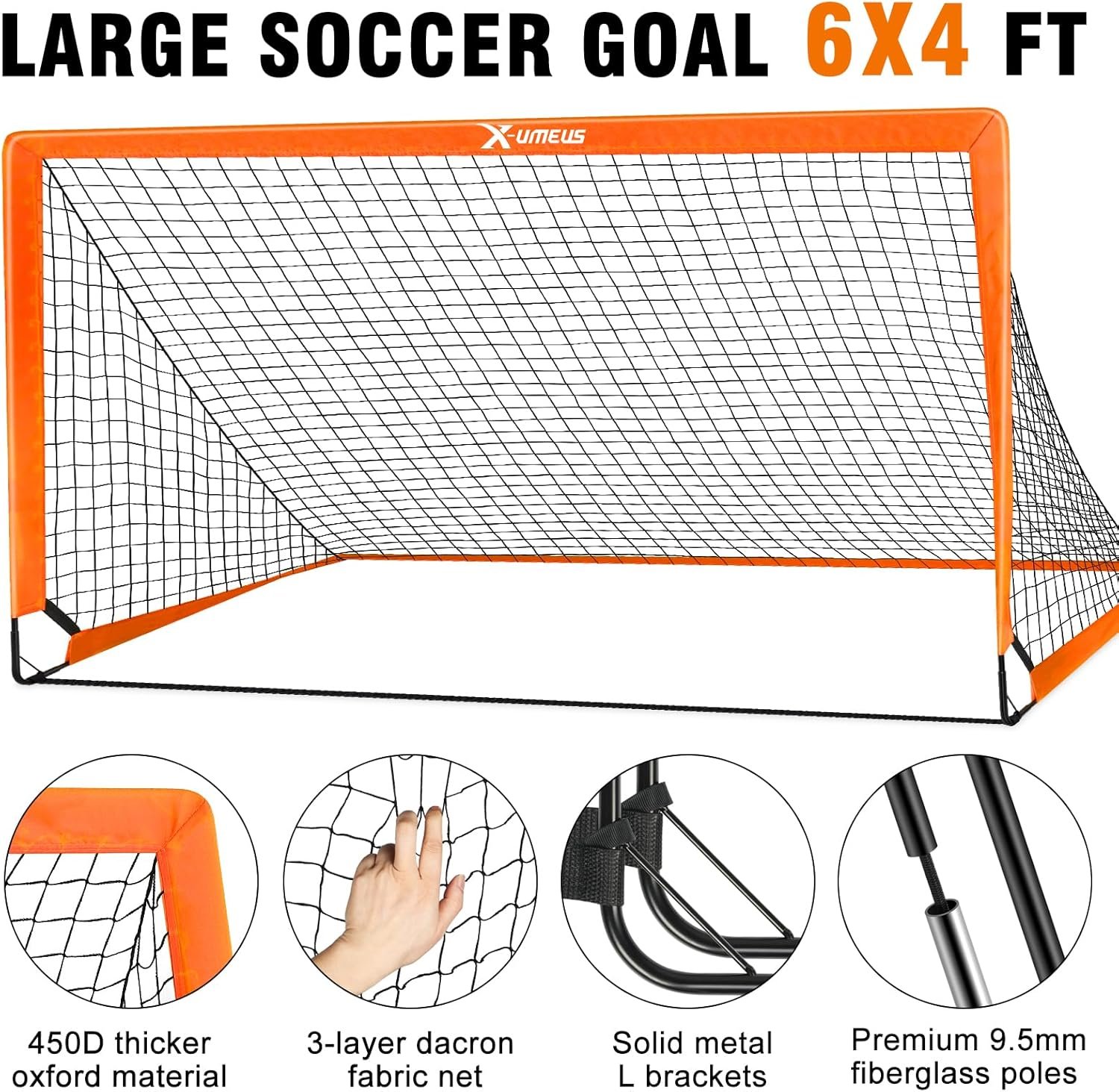 Kids Soccer Goals for Backyard Set of 2, 6x4 ft Portable Pop Up Soccer Goal Trai...