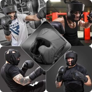 RDX Boxing Headgear Sparring Grappling, Maya Hide Leather, Head Gear for MMA Mua...