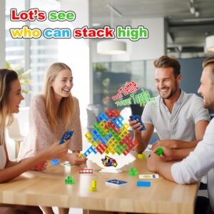 48pcs Stack Attack Tabletop Game for Adults & Kids, 2+Player Tetra Tower Game, F...