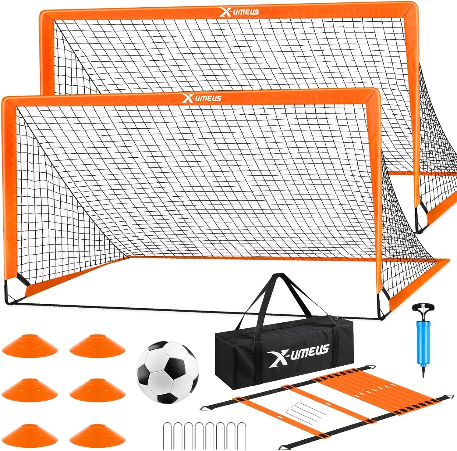 Kids Soccer Goals for Backyard Set of 2, 6x4 ft Portable Pop Up Soccer Goal Trai...