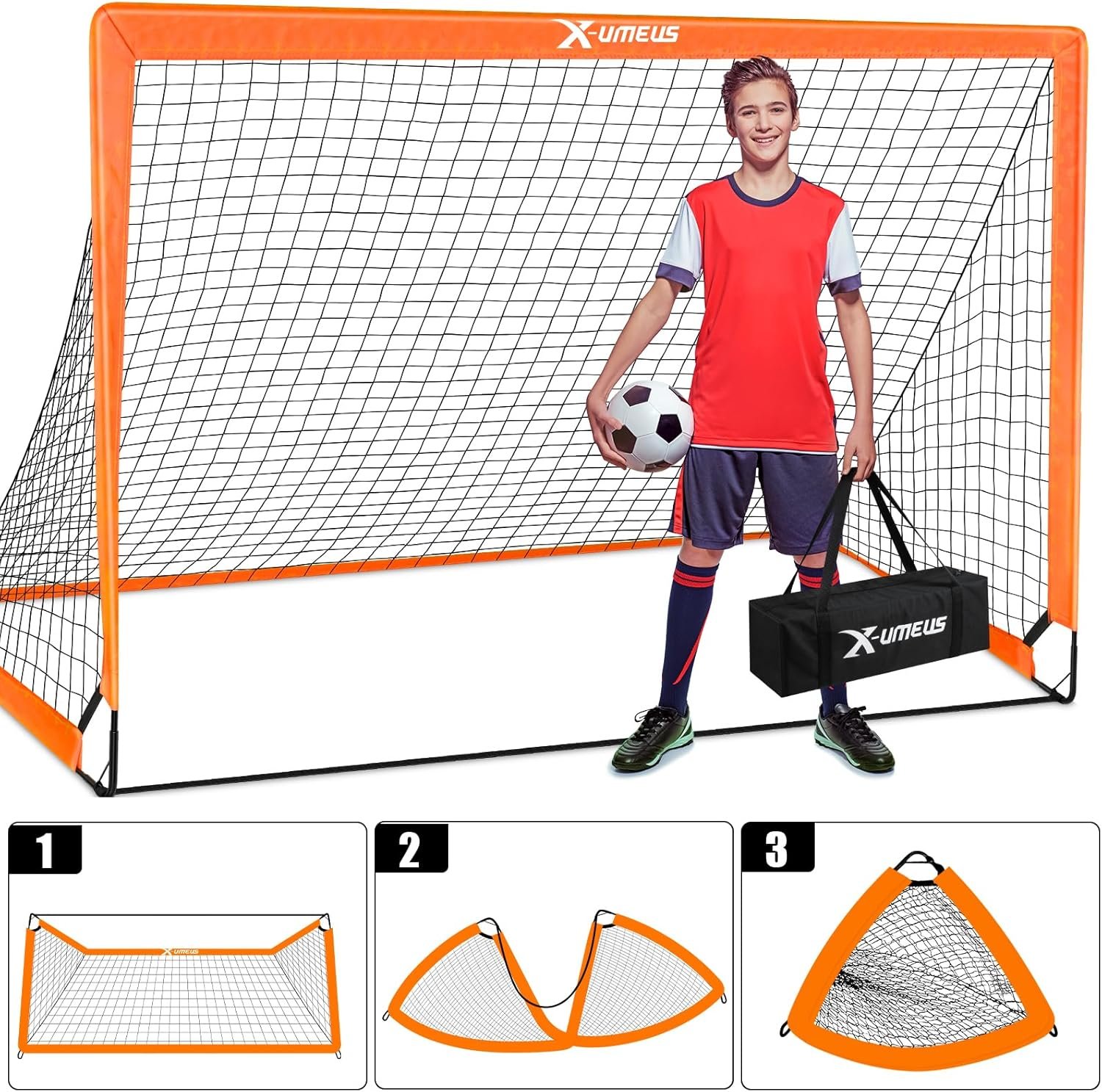 Kids Soccer Goals for Backyard Set of 2, 6x4 ft Portable Pop Up Soccer Goal Trai...