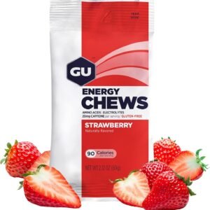 GU Energy Chews, Strawberry Energy Gummies with Electrolytes, Vegan, Gluten-Free...