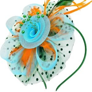 Mutilcolor Fascinators for Women Tea Party Headwear Green and Orange and Sky Blu...