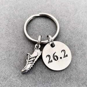 RUN 26.2 Marathon Pewter Pendant Key Chain - Pewter Running Shoe Charm and Round...