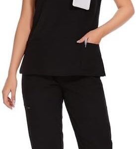 COZYFIT Scrubs for Women - V-Neck Top & Cargo Pants Scrubs Set with 10 Pockets