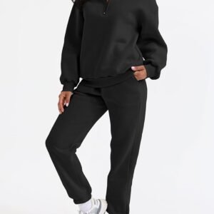 Aleumdr Women 2 Piece Outfits Sweatsuit Oversized Half Zip Pullover Long Sleeve ...