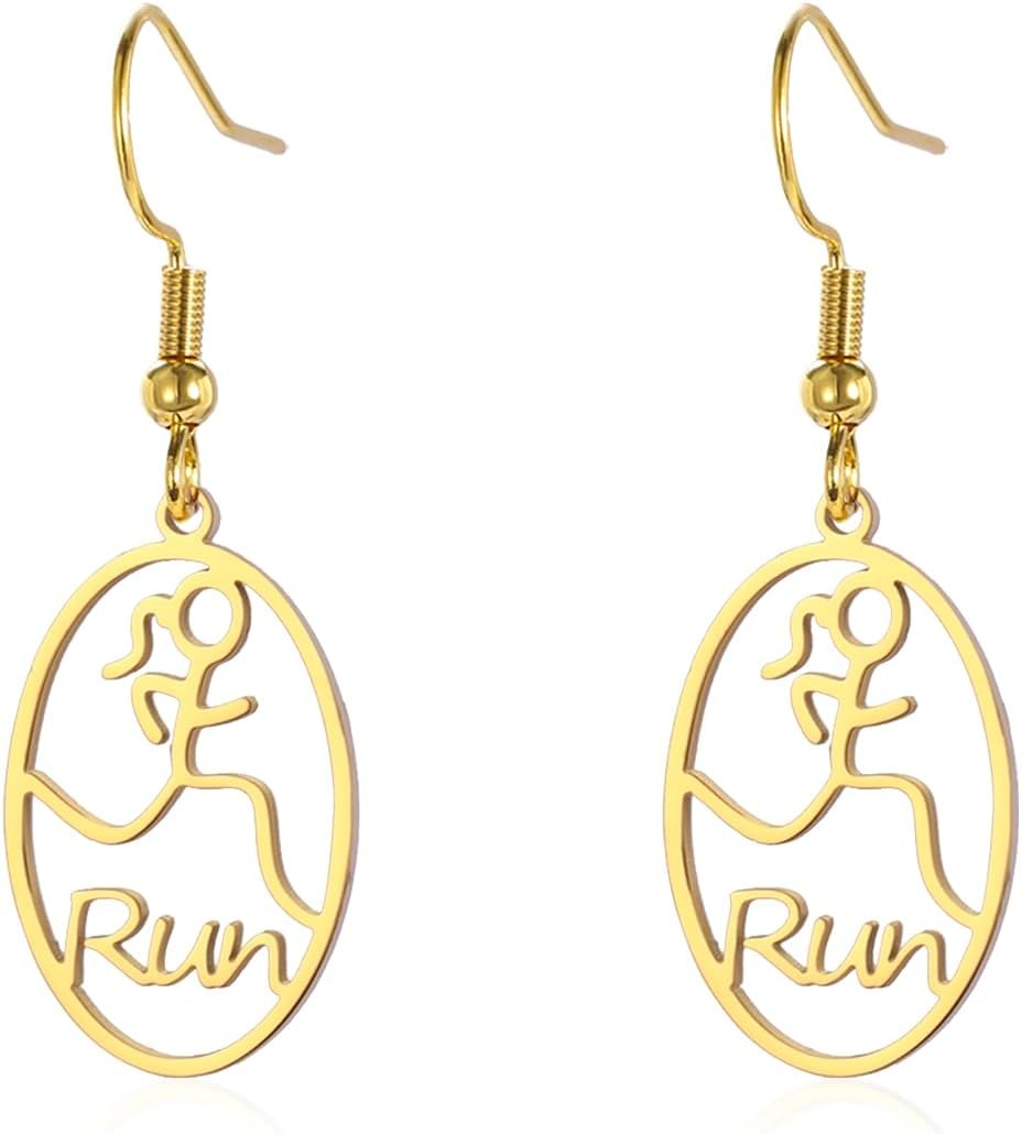 Fashion Runner Dangle Earring Marathon Runner Gifts for Women Stainless Steel Sp...
