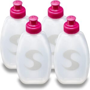 Synergy Reusable Handheld Hydration Running Water Bottles (9oz 4-Pack, Pink)