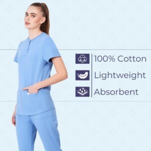 MIKAL Scrub Tops for Women, Slim Fit with 3 Pockets, Super Soft Cotton Lycra Pre...