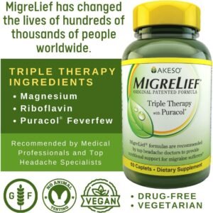 MigreLief Original Formula Triple Therapy with Puracol, 60 Count (Pack of 3)