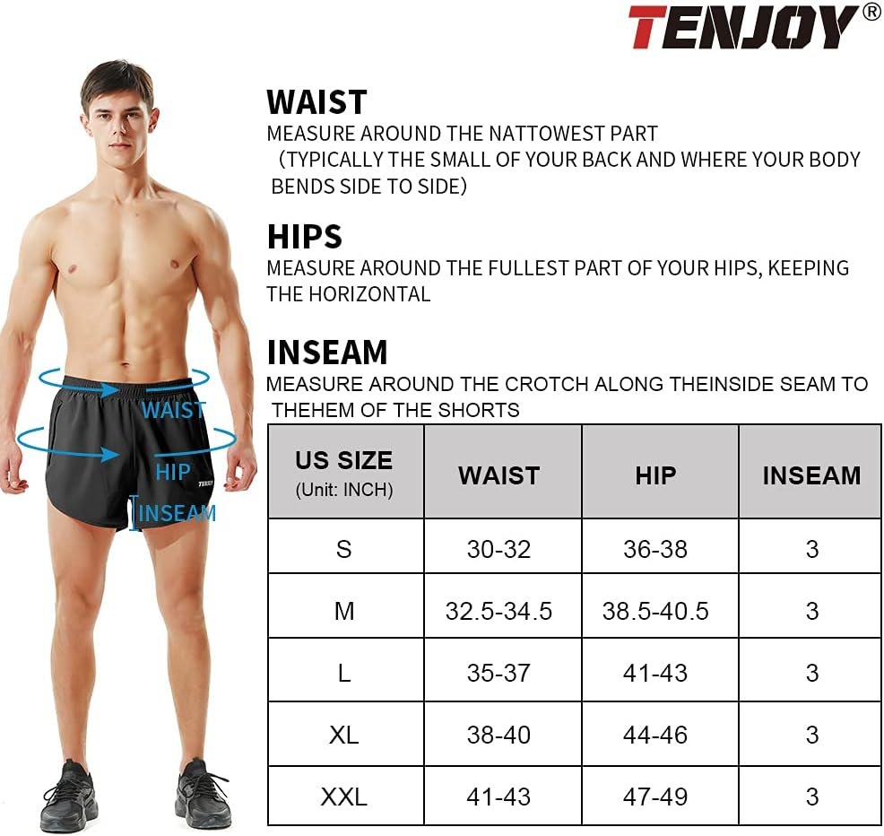 TENJOY Men's Running Shorts Gym Athletic Workout Shorts for Men 3 inch Sports Sh...