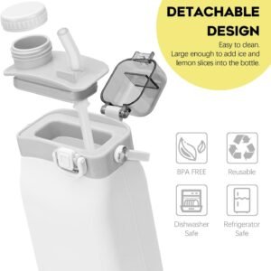 Collapsible Water Bottles, 20oz Silicone Reusable Water Bottle with Straw and St...