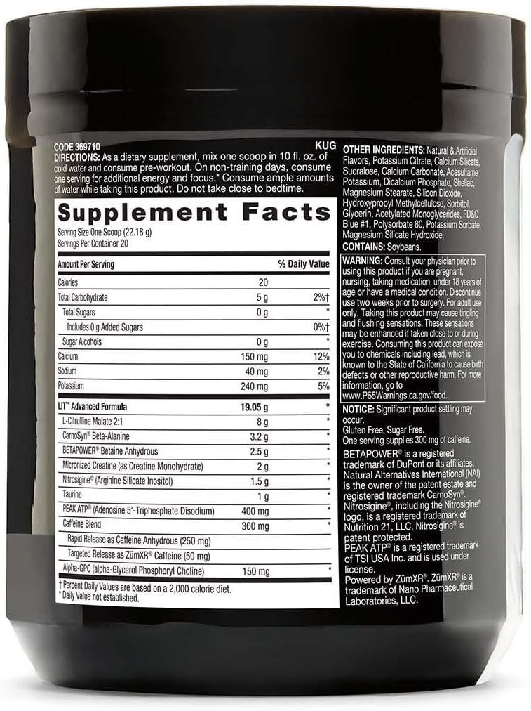 BEYOND RAW LIT AF | Advanced Formula Clinical Strength Pre-Workout Powder | Cont...