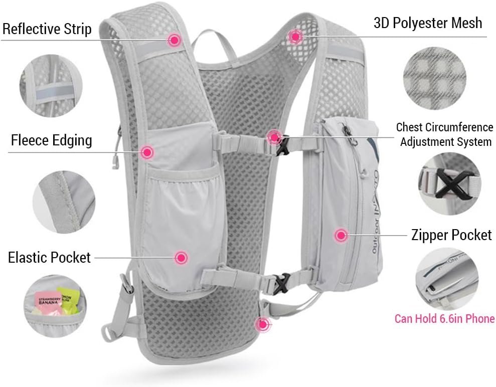 5L Running Hydration Vest Backpack Breathable Jogging Sports Backpack with 1.5L ...