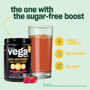 Vega Sport Sugar Free Pre-Workout Energizer, Strawberry Lemonade - Pre Workout P...