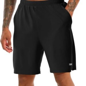 TENJOY Men's 2 in 1 Running Shorts 5 in or 7 in Quick Dry Gym Athletic Workout S...