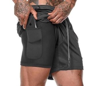 Men’s 2 in 1 Running Shorts with Pockets Quick Dry Breathable Active Gym Workout...