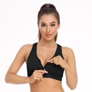 Women's Zip Front Sports Bra Wireless Post-Surgery Bra Active Yoga Sports Bras