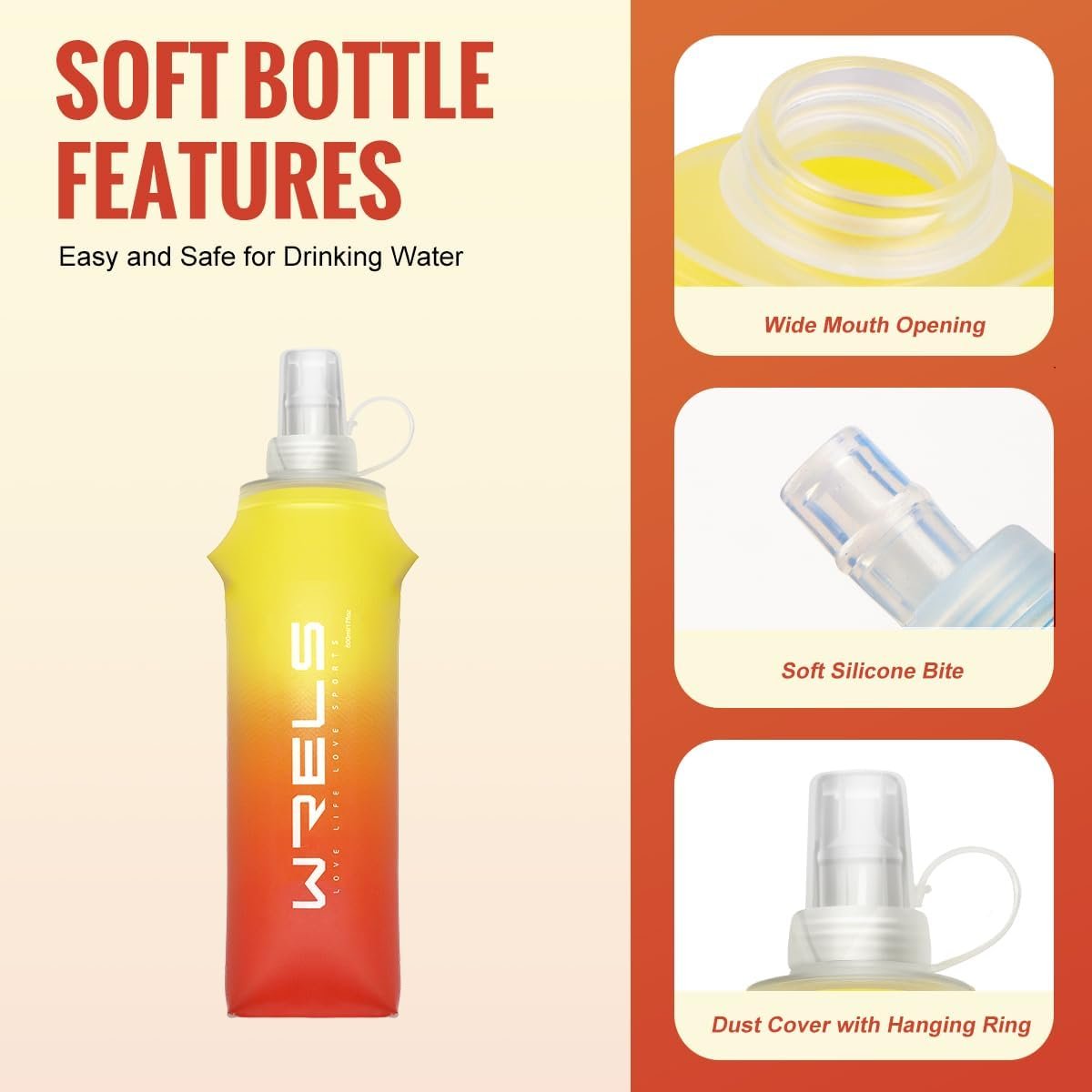 Collapsible TPU Soft Flask,Reusable Handheld Soft Water Bottle for Hydration Pac...