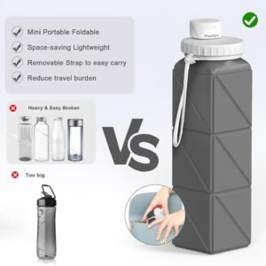 Collapsible Water Bottles Flexible Bpa Free Silicone Reusable Foldable Water Bot...