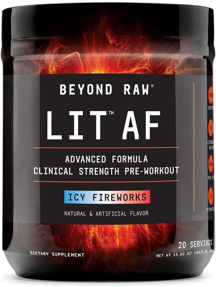 BEYOND RAW LIT AF | Advanced Formula Clinical Strength Pre-Workout Powder | Cont...