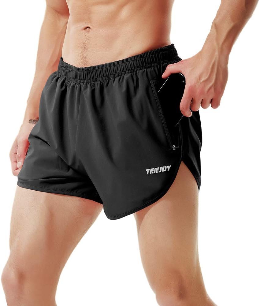 TENJOY Men's Running Shorts Gym Athletic Workout Shorts for Men 3 inch Sports Sh...