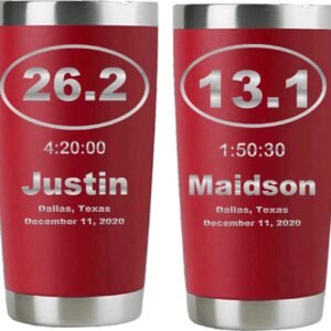 GGDesign Personalized Marathon Tumbler, Marathon Runner Gift, Laser Engrave Vacu...
