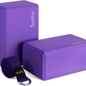 Syntus Yoga Block and Yoga Strap Set, 2 EVA Foam Soft Non-Slip Yoga Blocks 9×6×4...