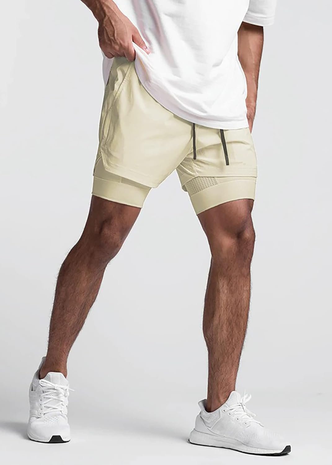 DIOTSR Mens 2 in 1 Running Workout Shorts for Men Lightweight Training Shorts Qu...