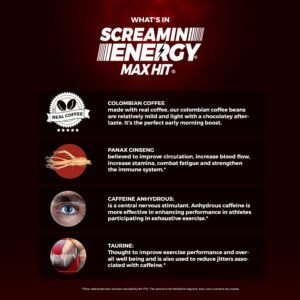 Screamin Energy Max Hit - Maximum Strength Energy Shot with Ginseng & Caffeine -...