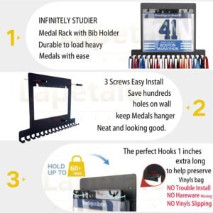 Race Medal Holder Wall Hanger,Race Medal Hanger Display for Runners with Bib Vin...