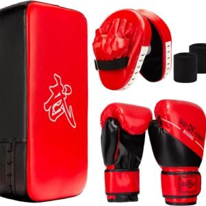 4-in-1 Kids Boxing Pads Gloves Kick Punching Mitts Set, Leather Hand Target Focu...