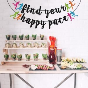 FOZEE Find Your Happy Pace Banner, Runner Party Decor, Running Race Glitter Bann...