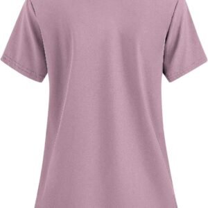 Womens Breast Cancer Awareness Scrub Tops Pink Ribbon Print Short Sleeve V-Neck ...
