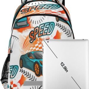 Dussdil Teal Orange Sports Race Car Kid's Backpack Backpacks for Boys Girls, 16 ...