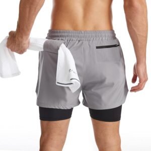 Surenow Mens 2 in 1 Running Shorts Quick Dry Athletic Shorts with Liner, Workout...