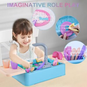 Color Changing Play Sink with Running Water for Toddlers 1-3, Pretend Kitchen To...