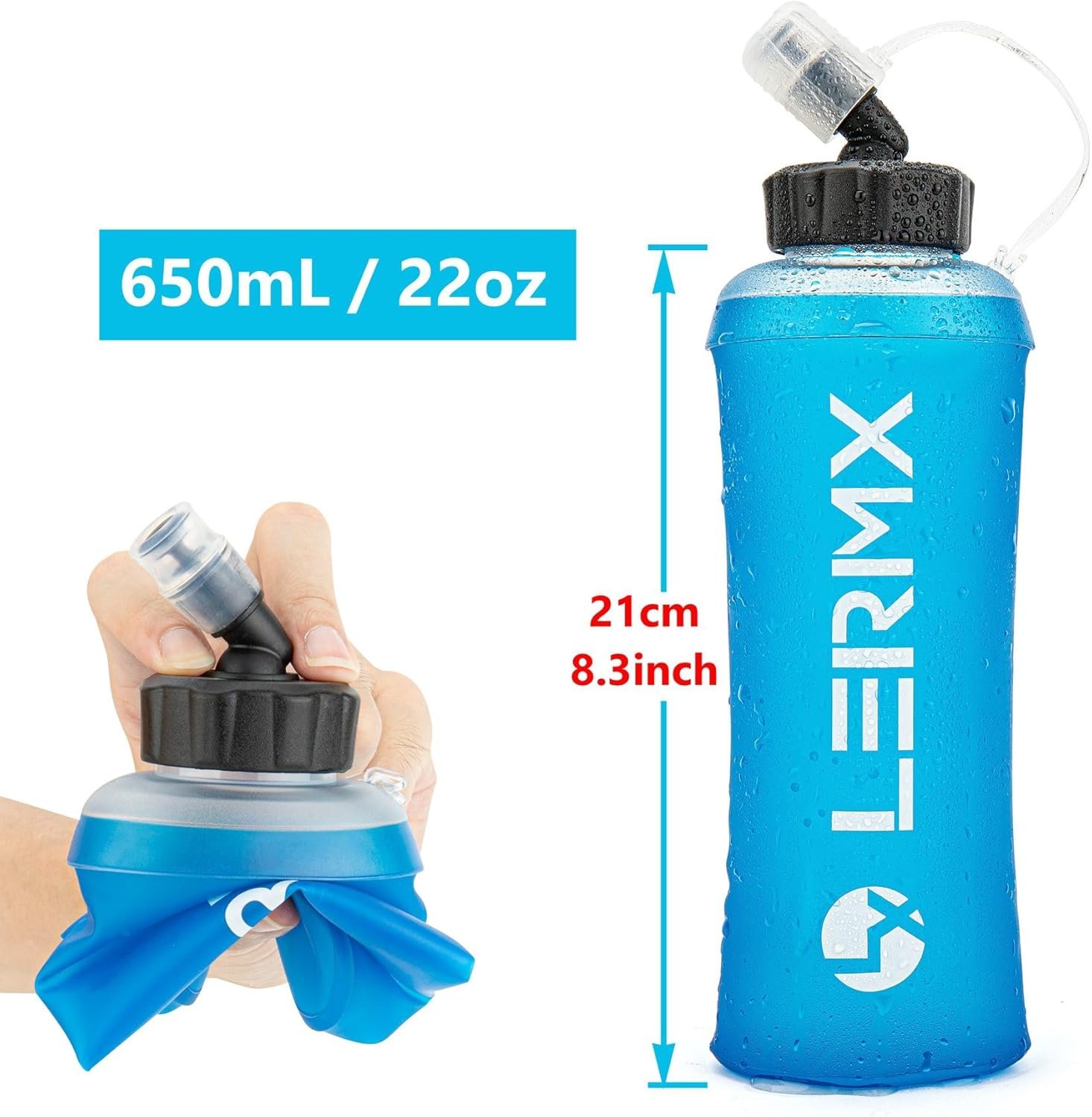 LERMX Quick Grip Chill 22 oz / 650ml TPU soft Flask Water Bottle Hydration Pack ...