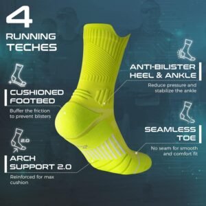 Coolmax Compression Running Socks 3 Pairs, Cushion Crew Socks, Anti-Blister Mois...