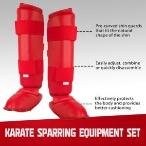 6 Pieces Karate Sparring Gear Set Including Karate Gloves Karate Shin Guards Kar...