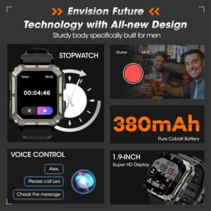 Rgthuhu Military Smart Watches for Men (Answer/Make Call), 100M Waterproof Rugge...