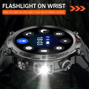 Military Smart Watch for Men with LED Flashlight 1.45” Rugged 3ATM Waterproof Sm...