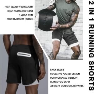 Leidowei Men's 2 in 1 Workout Running Shorts Lightweight Training Yoga Gym 7" Sh...