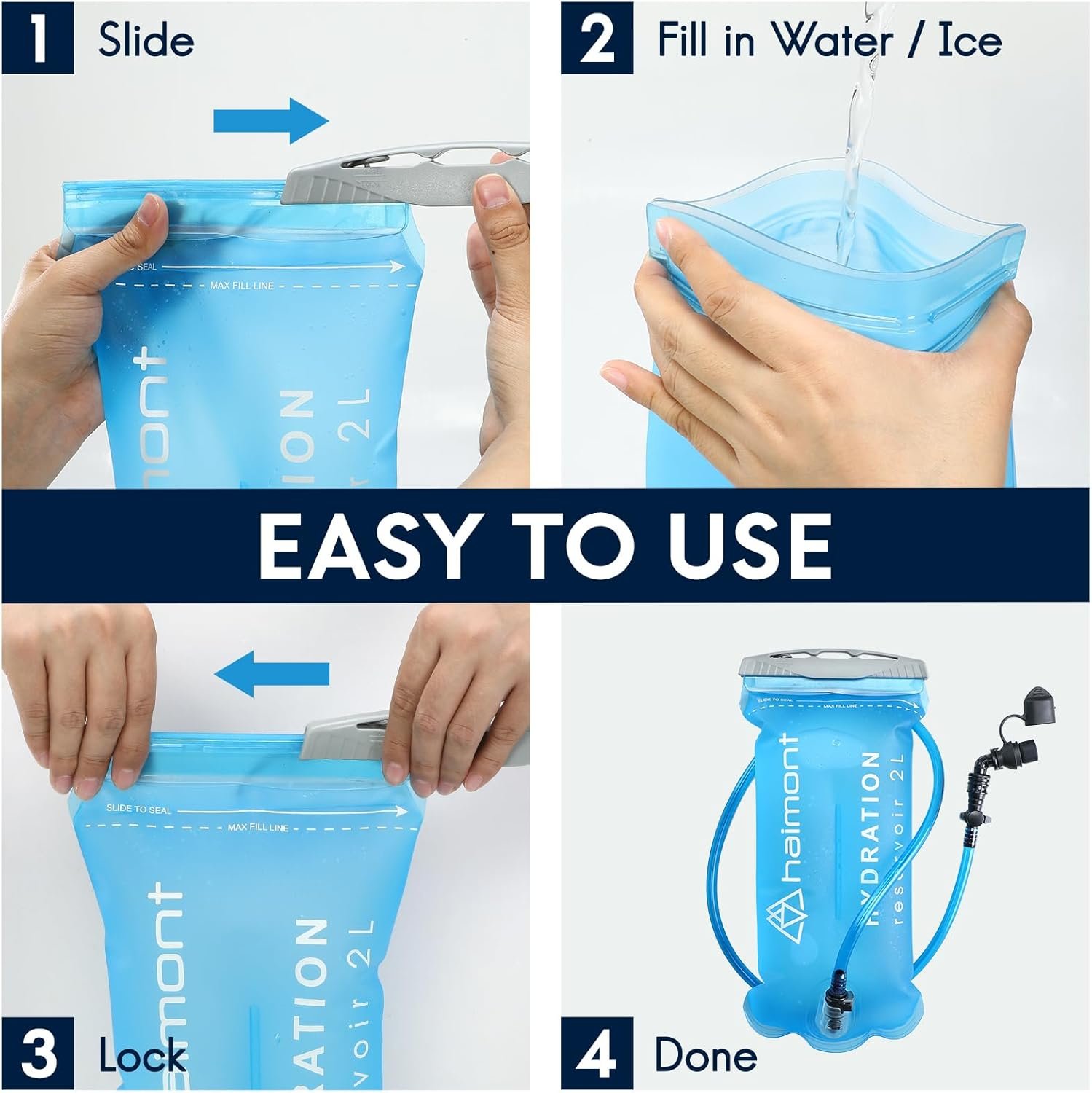 Haimont Hydration Bladder, 2L Water Bladder for Hiking Backpack, TPU Leak-Proof ...